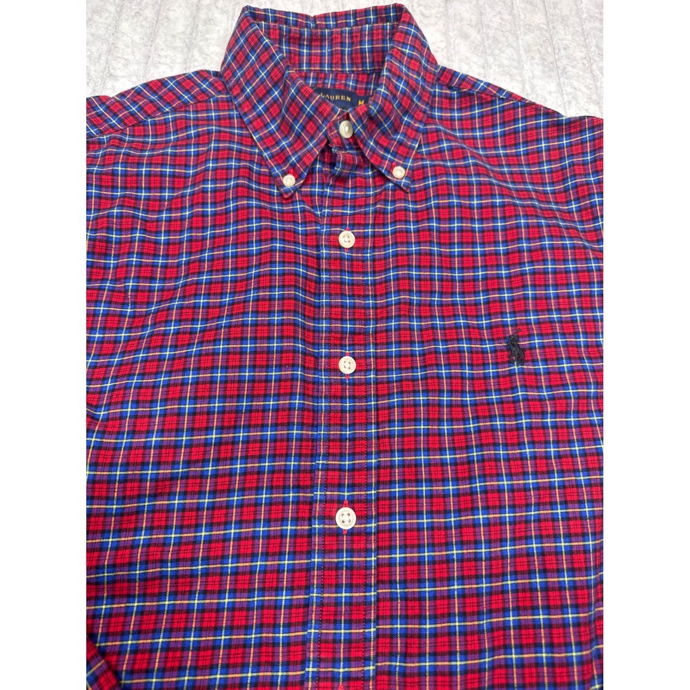 Ralph Lauren Mens Red Blue Plaid Button Down Shirt Long Sleeve Size M Pony Logo